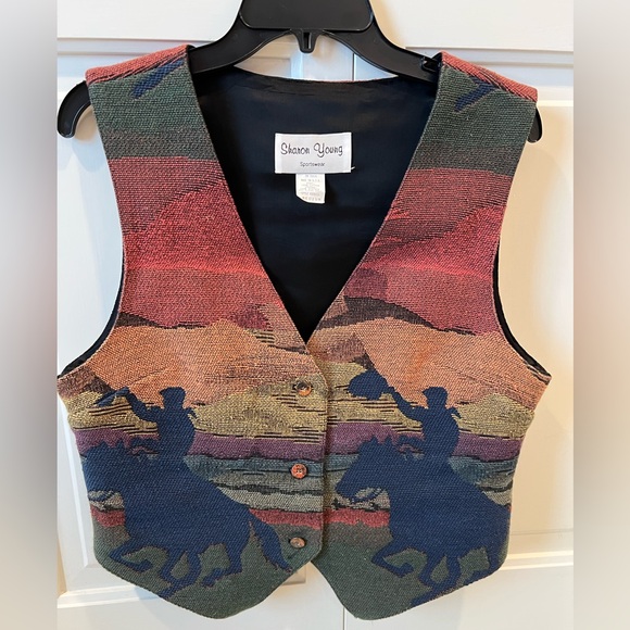 Sharon Young Jackets & Blazers - Sharon Young vintage Southwest cowboy on horseback Vest